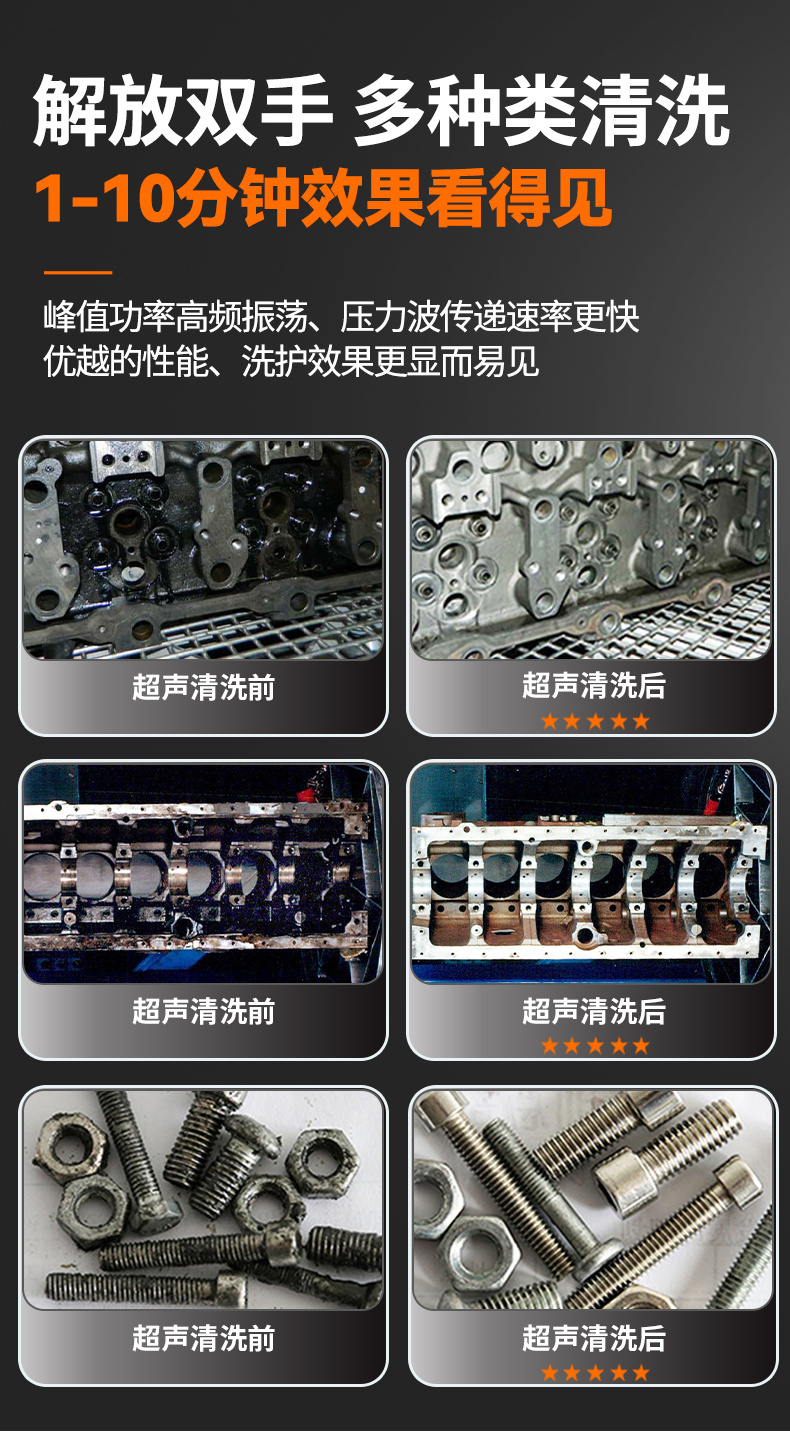 冠博仕GF72360HL三槽式超声波清洗机 | 360L/3600W | 汽车零部件、喷油嘴、发动机壳体专用工业清洗设备（过滤+漂洗+烘干）