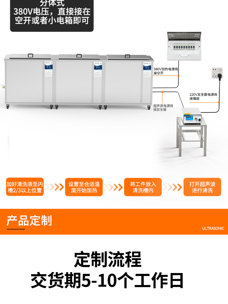 冠博仕GF72360HL三槽式超声波清洗机 | 360L/3600W | 汽车零部件、喷油嘴、发动机壳体专用工业清洗设备（过滤+漂洗+烘干）